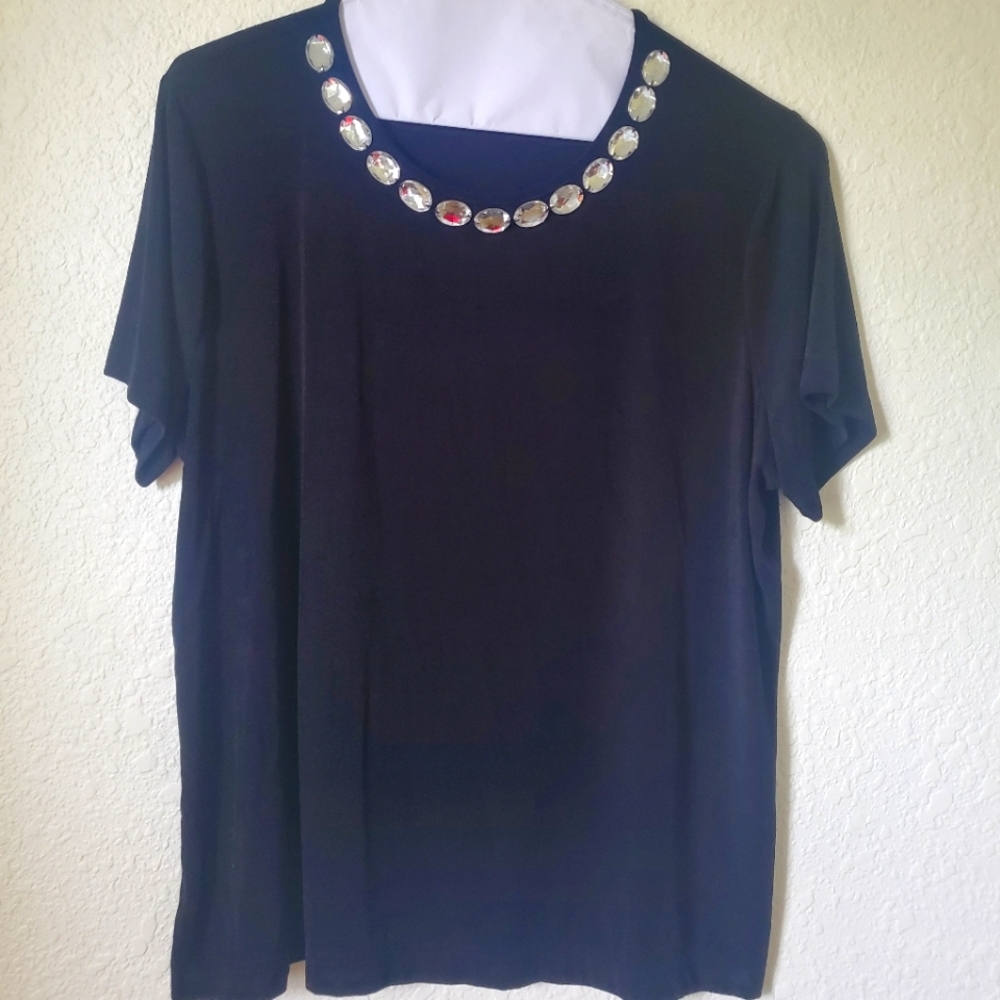 Jaclyn Smith Jeweled Black Blouse